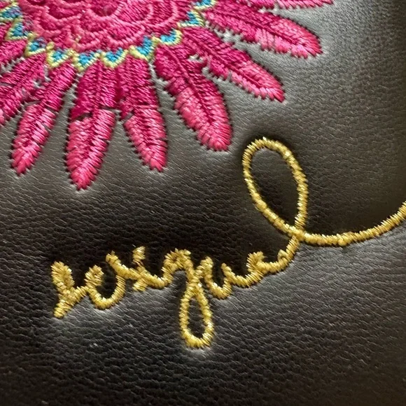 Desigual Embroidered Floral Satchel Tote Bag Black Top Handle Handbag - Picture 2 of 13